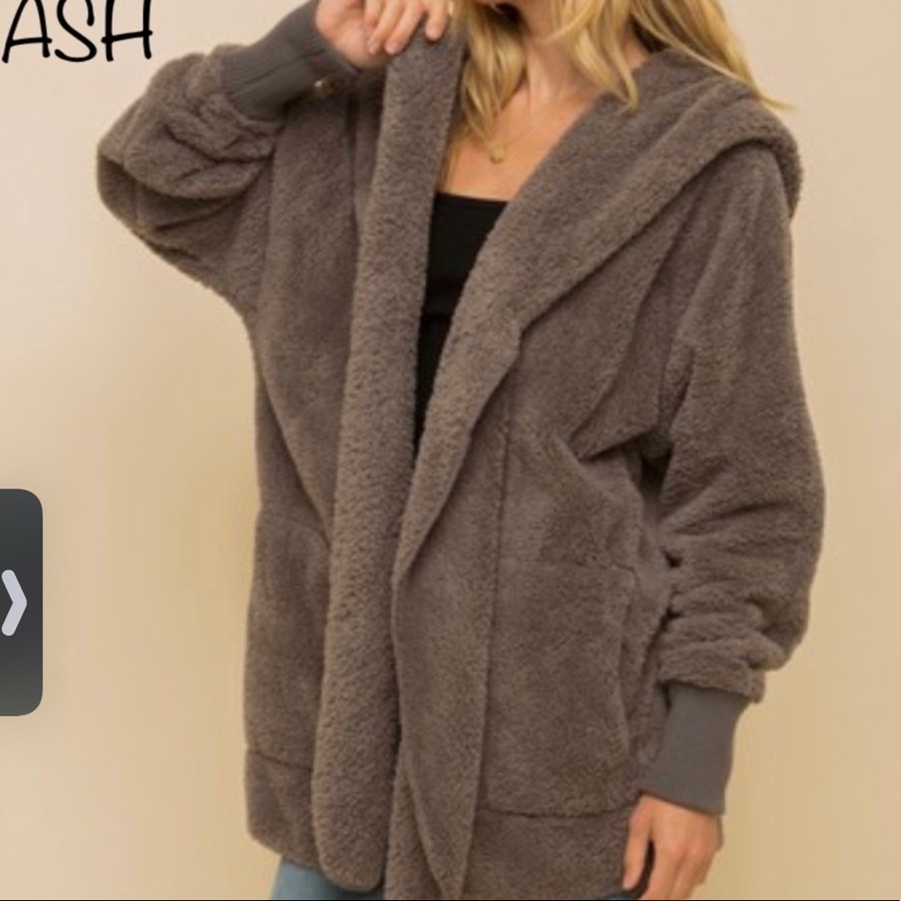 Faux Fur Sherpa Plush Hoodie Jacket Coat Oversized - Picture 11 of 11